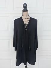 NEW Forever 21 Black Bell Sleeves Lace-Up Tassels Dress Tunic Lined Medium M