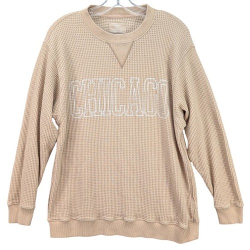 AERIE Chicago Women's Sweatshirt S/P Beige Thermal Waffle Knit Oversized Casual