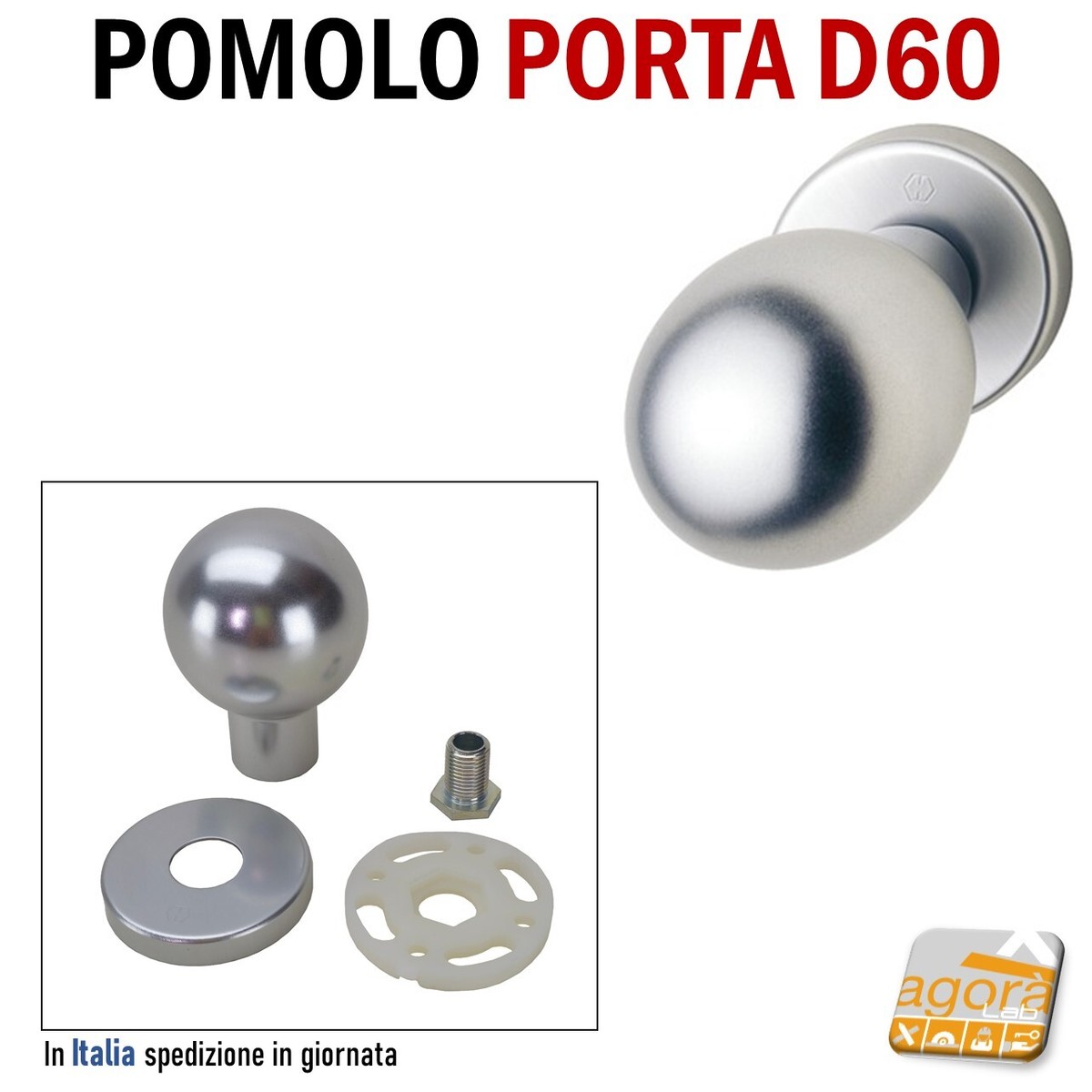 Pomello Quadro In Alluminio Argento F1 | Per Cilindro Q8 E Limitatori | Maniglia Sicurezza