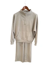 Womens Anrabess Beige Half-Zip Sweatshirt & Drawstring Pants Set Size M