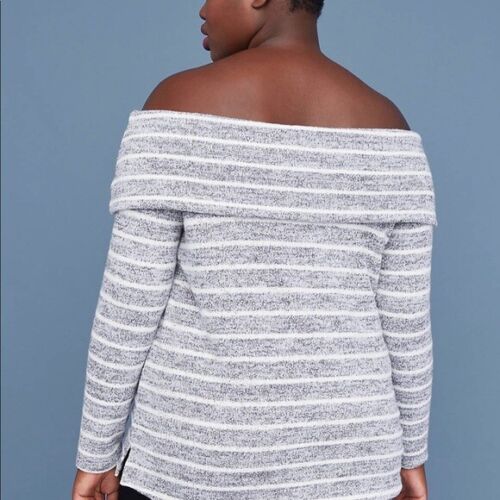Neu mit Etikett Lane Bryant grau weiß gestreift schulterfrei LS Pullover Sweater - 26/28 - Bild 4 von 8