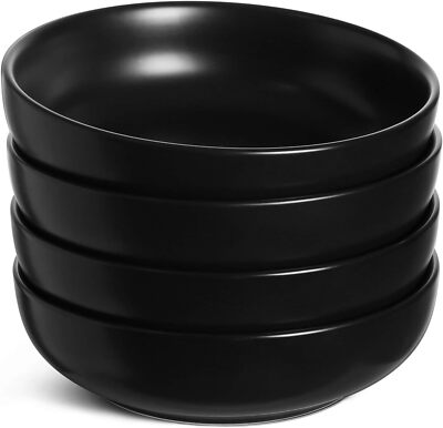 Pasta Bowls 45 oz,  Microwave Safe - 8.5 Inch, Set of 4, Matte Black