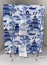 8-PIECE NWT SHABBY CHIC BLUE WILLOW ASIAN PAGODA DESIGN MELAMINE DESERT PLATES