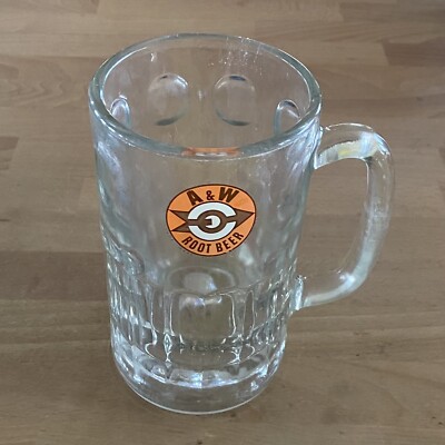 Vintage 1960s A&W Root Beer Glass Mug Bullseye Arrow Logo Heavy 5-3/4  14 oz