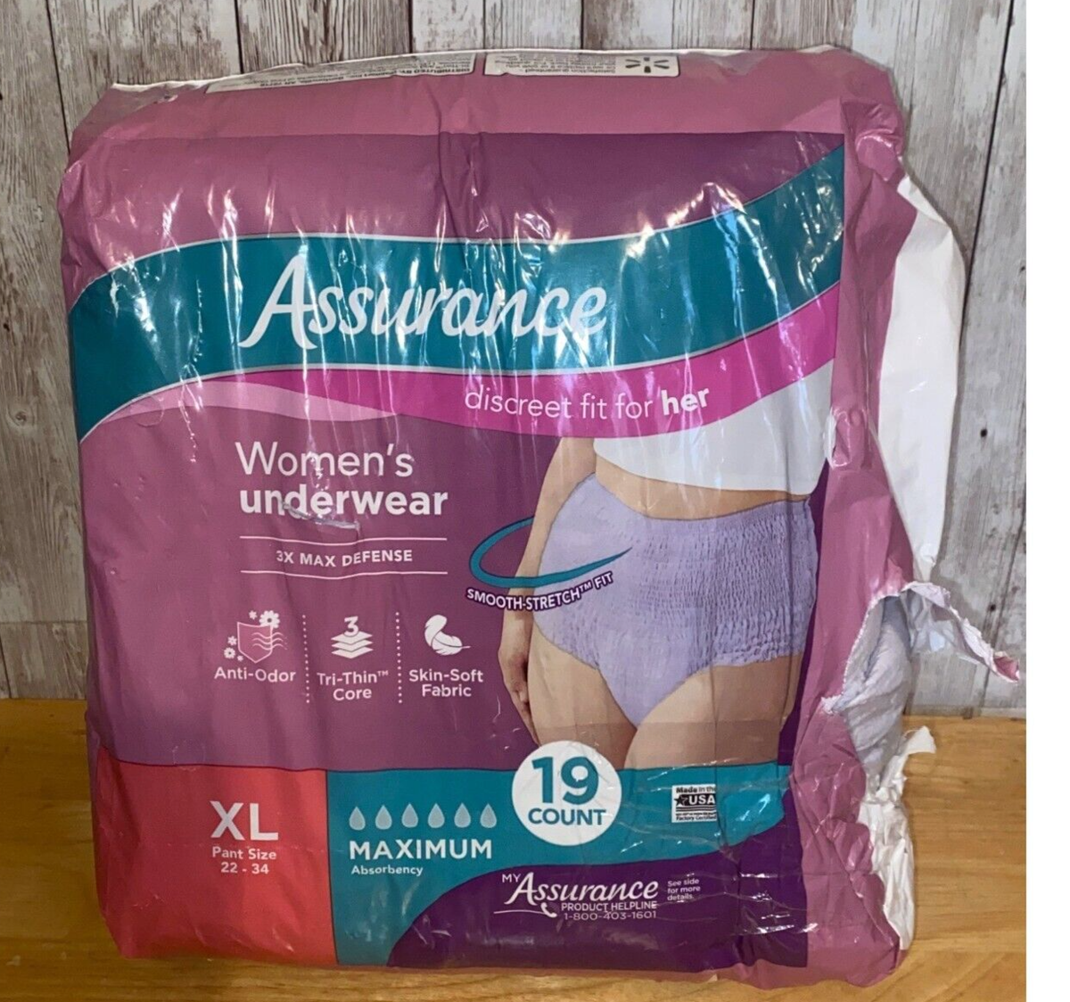 Assurance Women's Incontinence Postpartum Disposable Underwear 19 count  Size XL