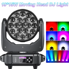 19x15W LED Moving Head Light RGBW Zoom Beam Stage Wash Lighting DJ Party Bar