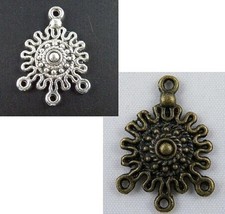 80pcs Tibetan Silver/Bronze Color 3-to-1 Flower Connectors 27x19x3.5mm 145