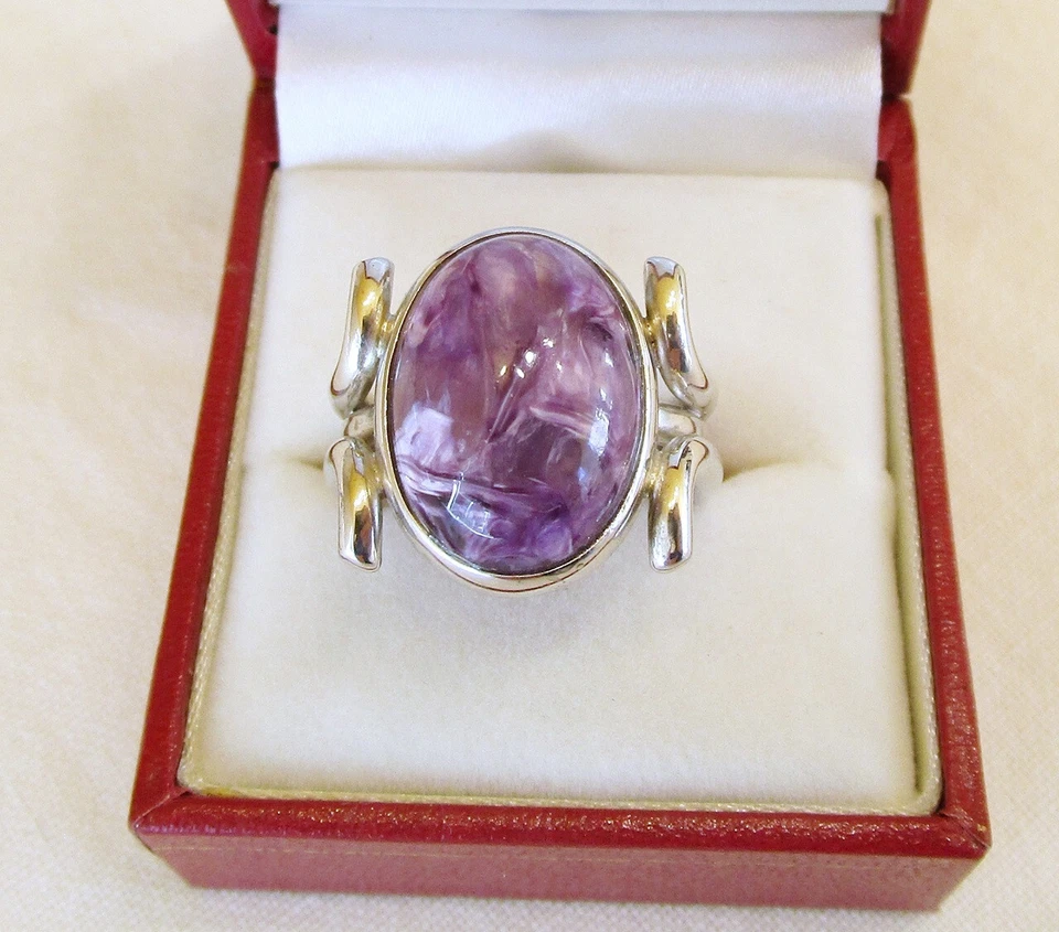 Silver Ring for Women, Women's Silver Ring, handmade silver Ring with Charoite - Immagine 4 di 4