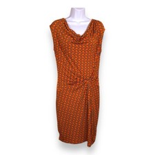 SMALL MICHAEL KORS DRESS ORANGE CHAIN PRINT COWL NECKLINE DRESS STRETCH