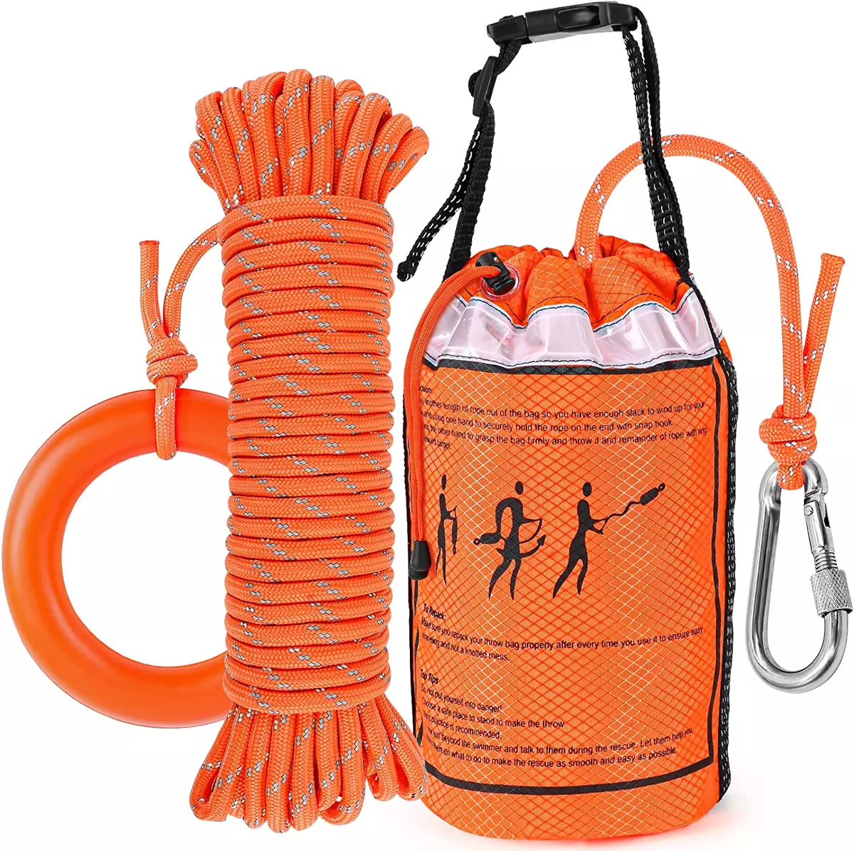 Water Rescue Throw Bag with 50/70/98 Feet of Rope in 3/10 Inch Tensile  Strength