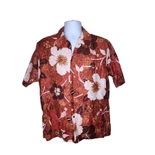 Vintage Barefoot in Paradise Hawaiian Aloha Shirt Mens M Rust Orange