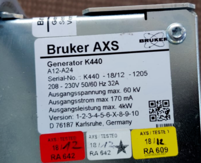 GENERATOR AXS K440 /A12-A24 BRUKER FABLINE PARTS 250VAC 50/60Hz