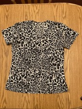 Womens M Black Gray Scrub Top GRUC Polyester/spandex