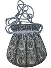 Beaded Peacock Feather Drawstring Evening Bag With Satin Lining  Rope Strap