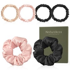 6PCS 100 Mulberry Silk Scrunchies Set, 2 Large 1 Count Pack of 6 , Color 01