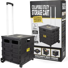 Quik Cart Pro Wheeled Rolling Crate Teacher Utility W/ seat Heavy Duty