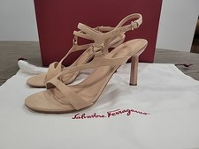 Salvatore Ferragamo Womens Nude Suede Jille Strap Heel Sandal 9 C New In Box