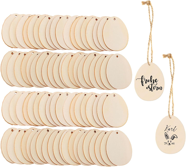 80Pcs Kleine Ostern HolzanhäNger Ostereier Zum Bemalen Ostern Eier Holzscheiben-image