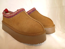 Womens Slippers Brown Platform Mini Boots Short Shoe Fur Fleece Lined  NEW