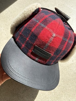 DSQUARED ICON Wool Shearling Leather Plaid Toggle Trapper Baseball Hat Cap AUTH