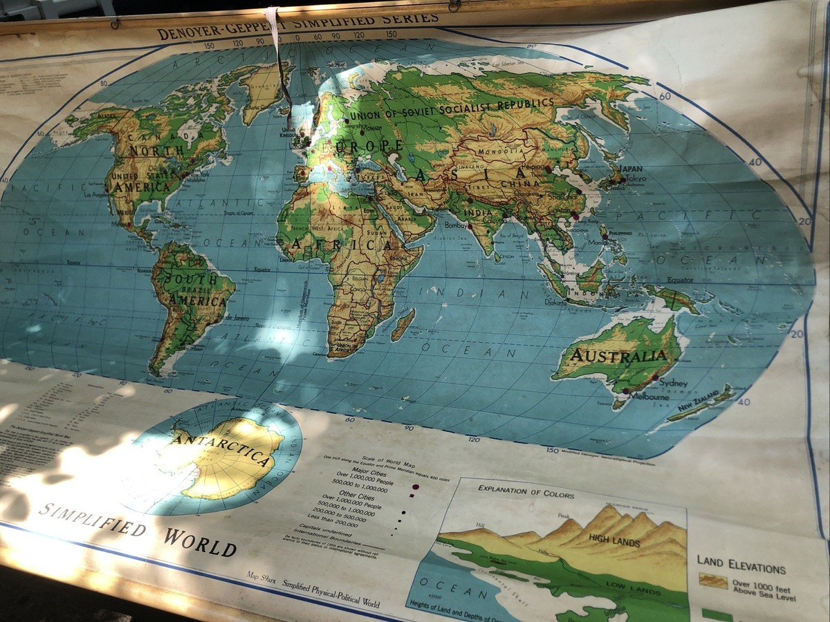1956 Vintage Denoyer-Geppert Pull-Down School Map S9arx Large | eBay