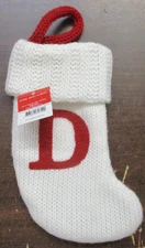 WONDERSHOP TARGET MINI CHRISTMAS STOCKING LETTER D MONOGRAM WHITE 8" KNIT NEW