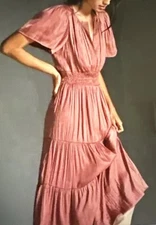 Grade And Gather Silky Tiered Satin Midi Dress Sz M