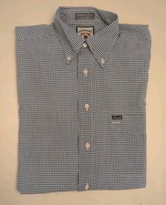 Men Faconnable Blue/White Check Cotton Short Sleeve Dress Shirt M VTG RARE NWOT
