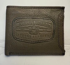 Auburn Tigers Genuine Leather Branded Bifold Wallet Passcase Officially Licensed