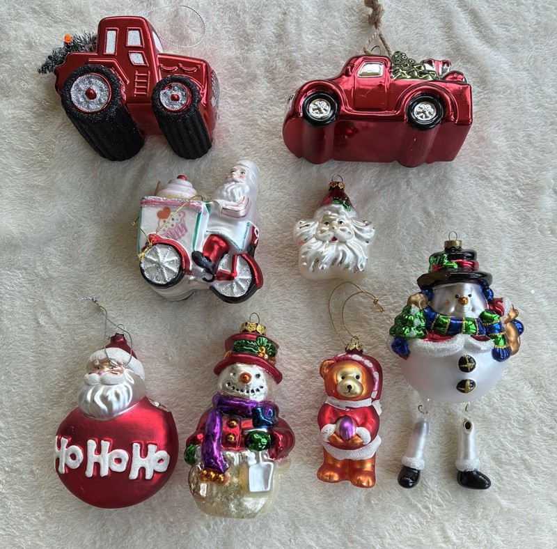 Lot Of 8 Glass Christmas Ornaments