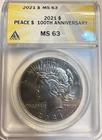 2021 United States Peace Silver Dollar - ANACS MS 63 - 100th Anniversary