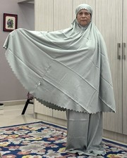 Muslimah Prayerwear Telekung Color-Rose  Steel Blue, 2-in1 Bag  Prayer Rug