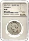 1964 TYPE 1 REVERSE 50C STRAIGHT G SILVER PROOF KENNEDY HALF DOLLAR NGC PF67