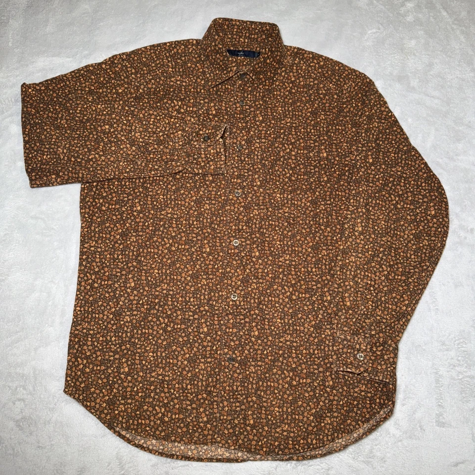 Мужская спортивная рубашка Zegna средний коричневый цветочный принт хлопок с длинным рукавом вельвет - Изображение 3 из 4