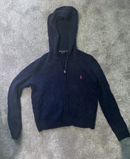 Vintage Polo Ralph Lauren Kids Full Zip Hoodie Sweatshirt Logo Navy Blue Large