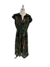 Unique Vintage Dress Women's Size Large Green Woods Animals Mushrooms