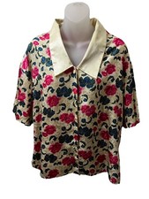 Victoria's Secret Gold Label vintage Satin Floral Pajama Top night shirt Medium