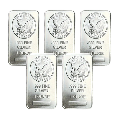 #ad Lot of 5 1 Troy Oz Eagle Sunshine Mint .999 Silver Bar Mint Mark SI Sealed $42.99