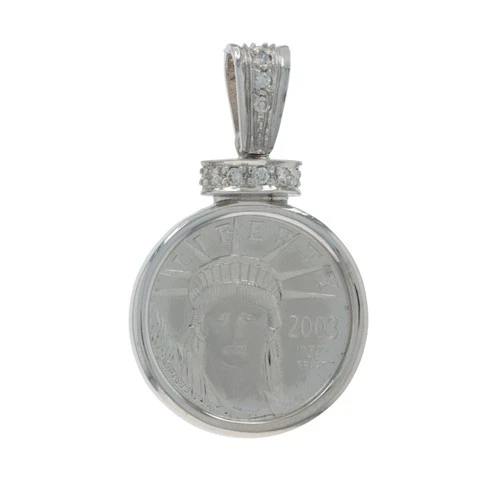 Lady Liberty Platinum Coin Bezel Pendant - 14k White Gold Diamond