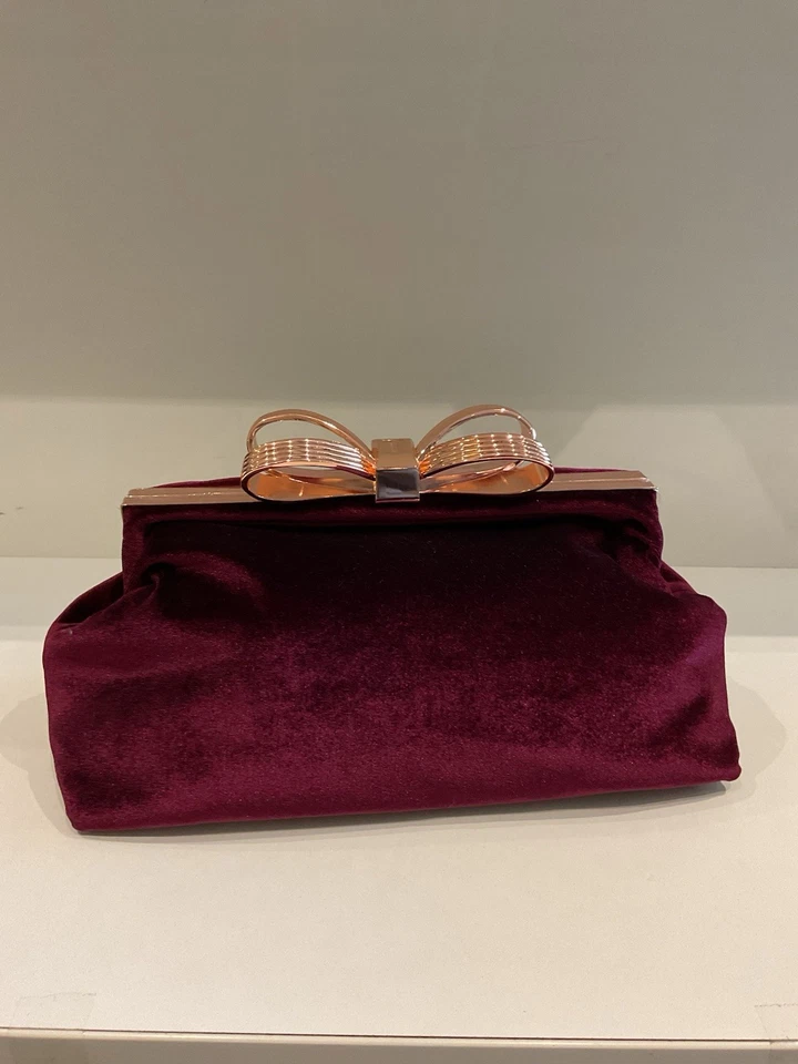 Ted Baker Velour Burgundy Rose Gold Clutch Bag - Image 2 of 4
