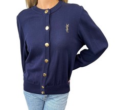 Yves Saint Laurent Vintage YSL Studs Logo Dark Blue Cardigan M Sweater Top