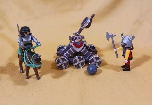 Vintage Playmobil Mounted Knight Viking And Papo Catapult