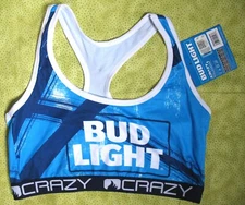 BUD LIGHT Woman size Med 36-38 Bralette Sports Bra CRAZY BOXER  blue w logo