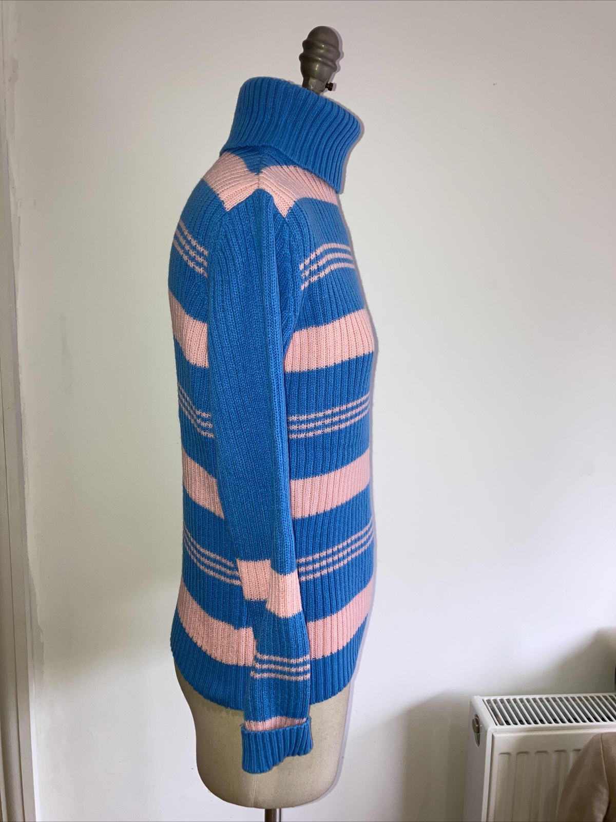 Vintage "Telsalda of London" 1970s Blue/Pink Striped Sweater, 36" Bust 5