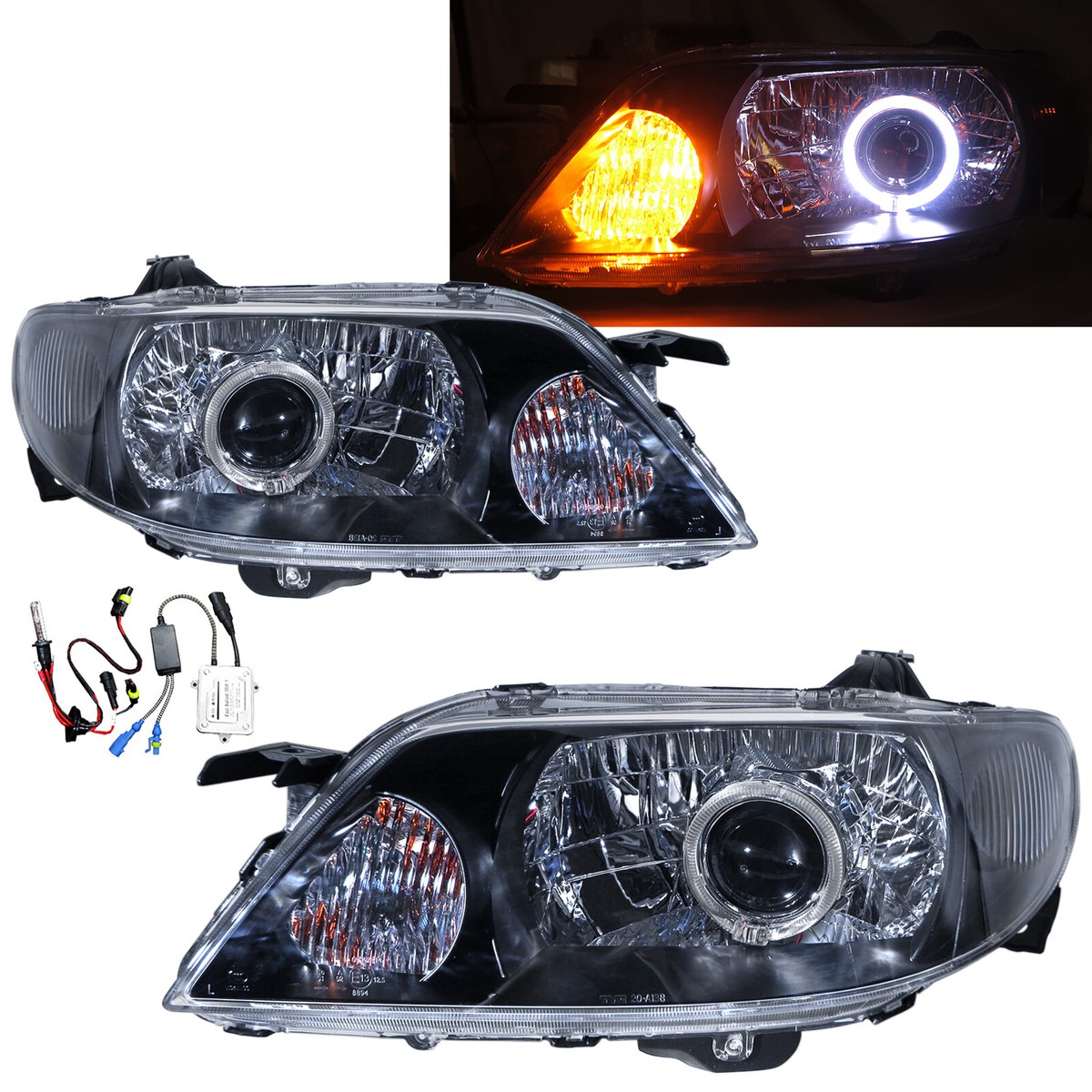Protege BJ 01-03 Facelift Guide LED Angel-Eye HID Headlight BK V2