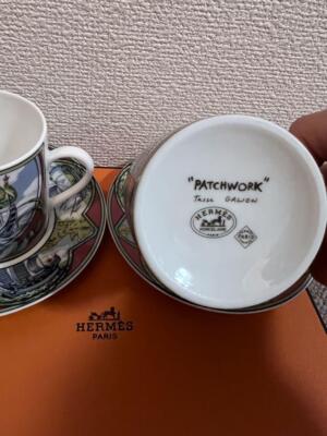 Set De 2 Tasses à Café Et Soucoupes Hermès Patchwork - Porcelaine Blanche - Neuf Authentique