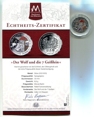 Silver Medal West Germany Fairy Tale ''The Wolf & the 7 Little Goats'' Proof in Capsule/Certificate