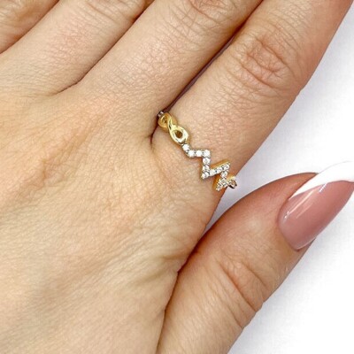 14K Yellow Gold Stone Heartbeat Infinity Friendship Ring