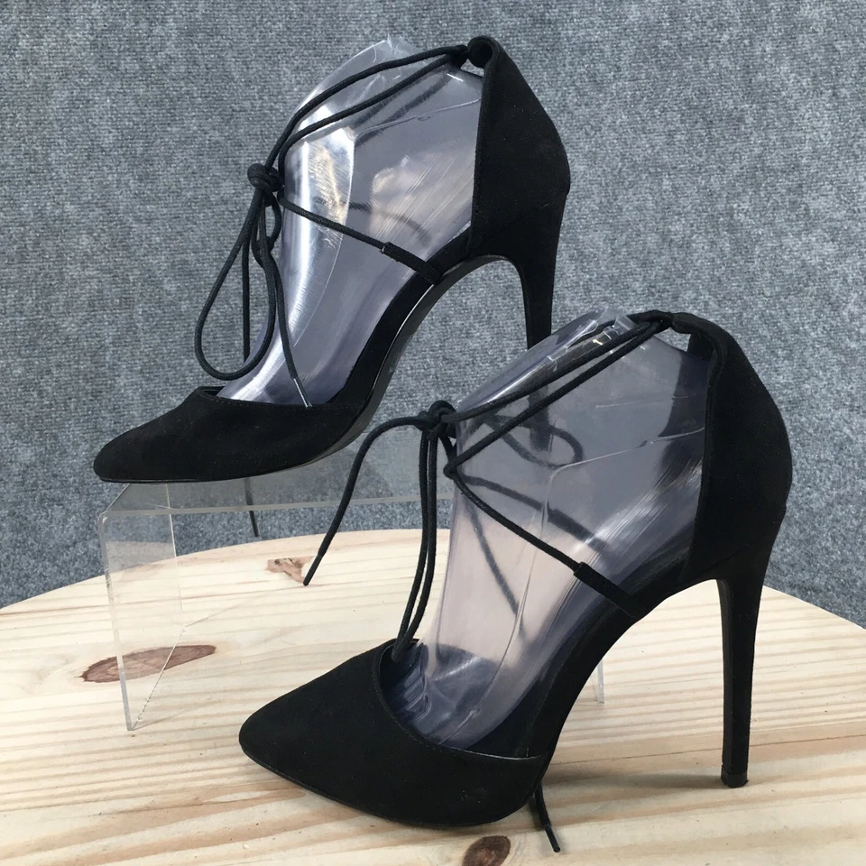 Zapatos de salón Charlotte Russe Carla D'Orsay para mujer 9 negros con cordones tacones de aguja gamuza Foto 2 de 4