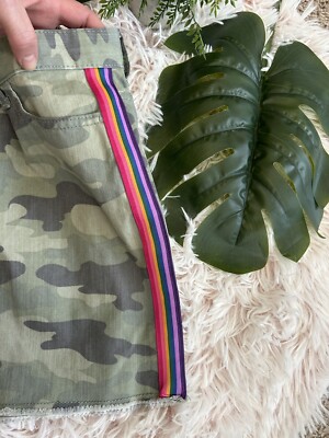 Childrens Place NWT Camo Green Denim Skirt With Rainbow Side